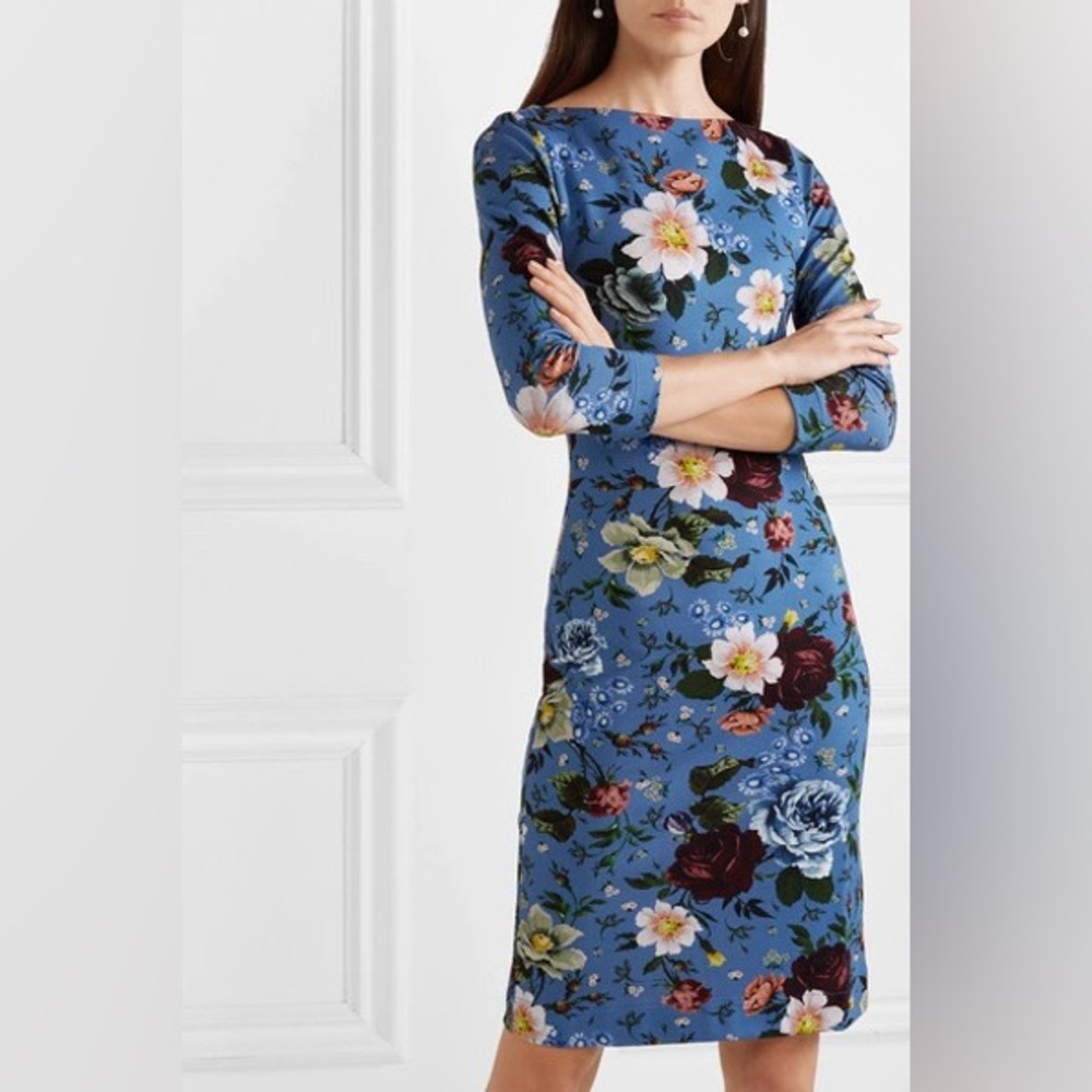 NWT Erdem Reese Floral Stretch-Jersey Mini Dress Blue Size 4